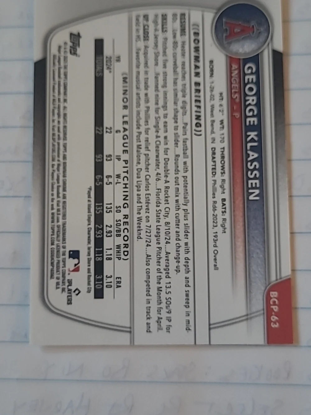 George Klasssen 2025 Bowman Draft Chrome Mojo Refractor - Picture 2 of 2